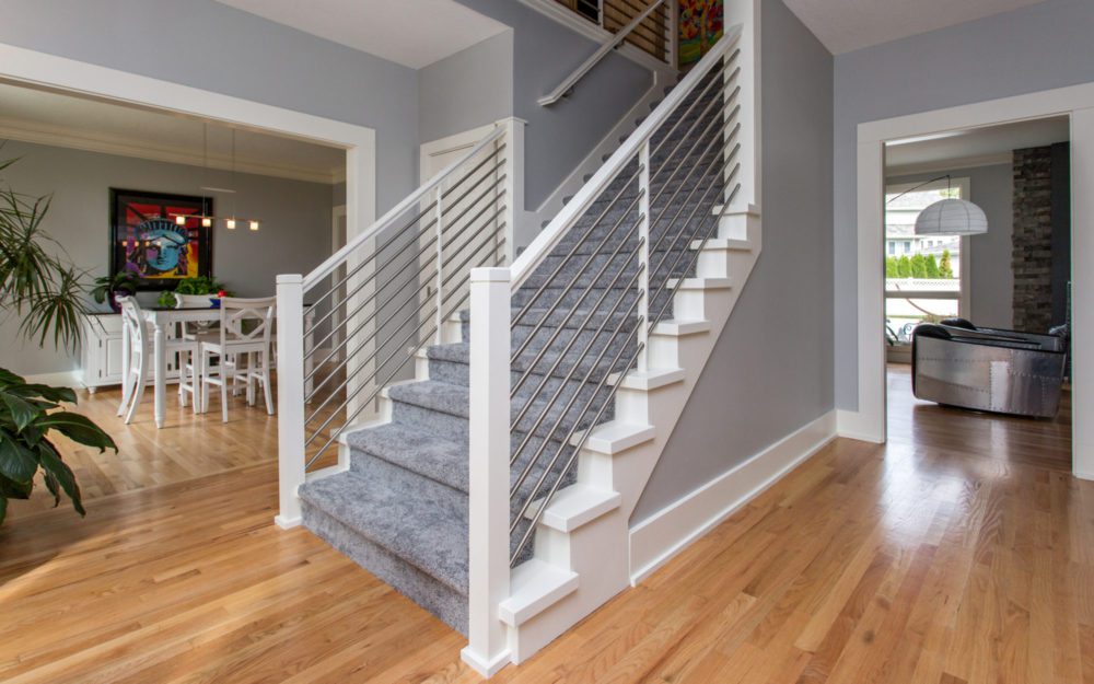 A grey colored staircase 