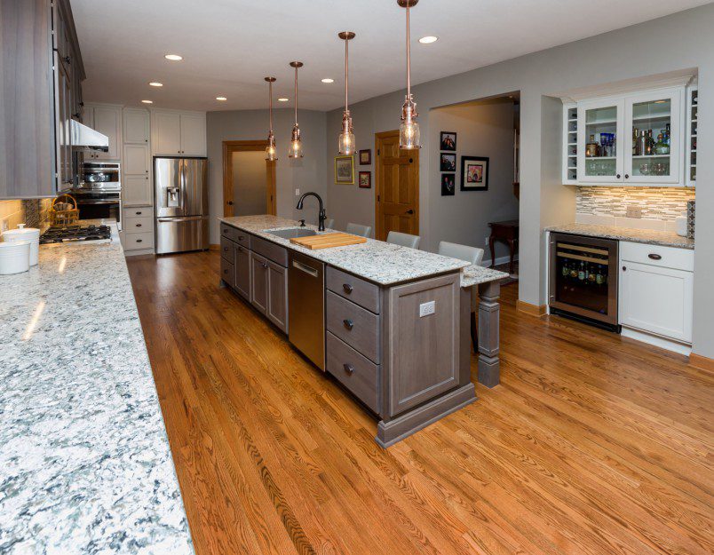 The center kitchen countertop with a sink  