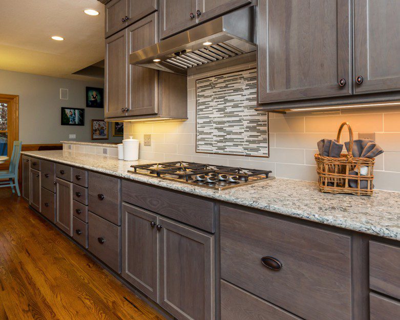 A stove and kitchen countertops