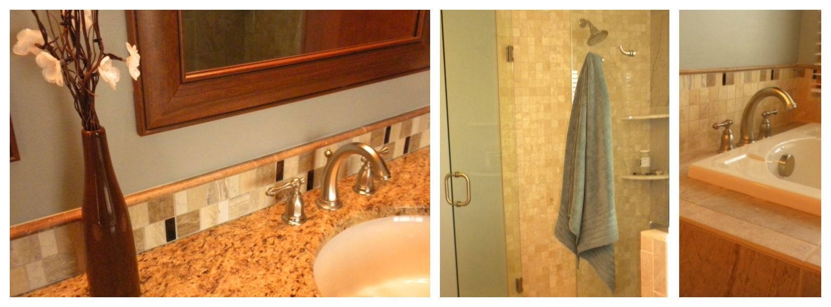 A collage of bathroom features