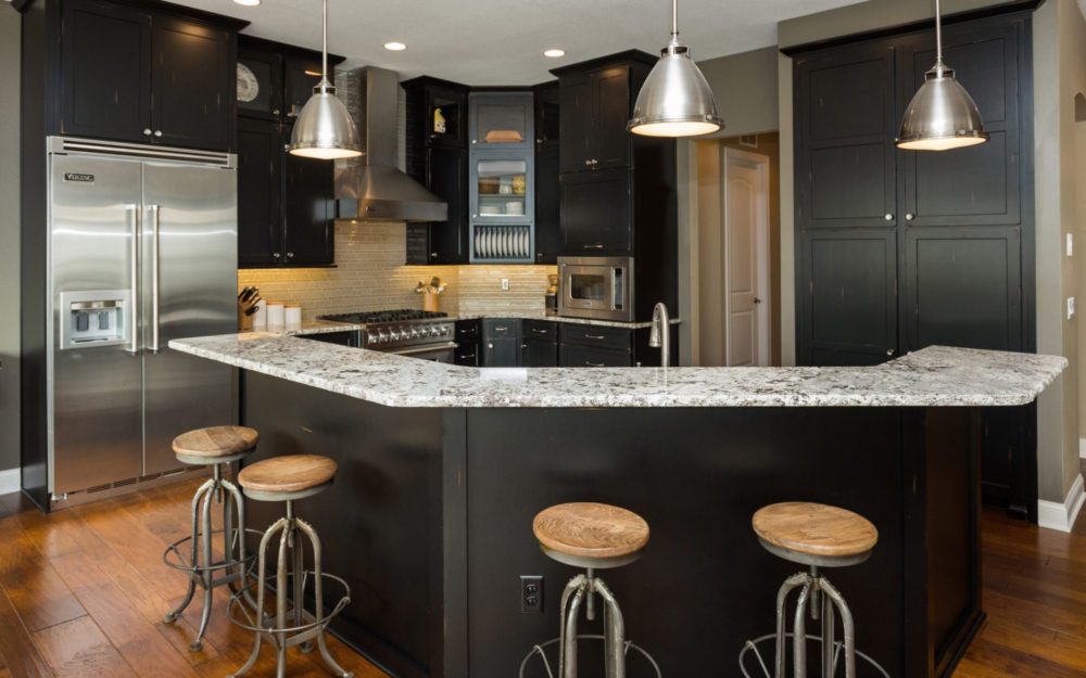 A dark colored modern kitchen